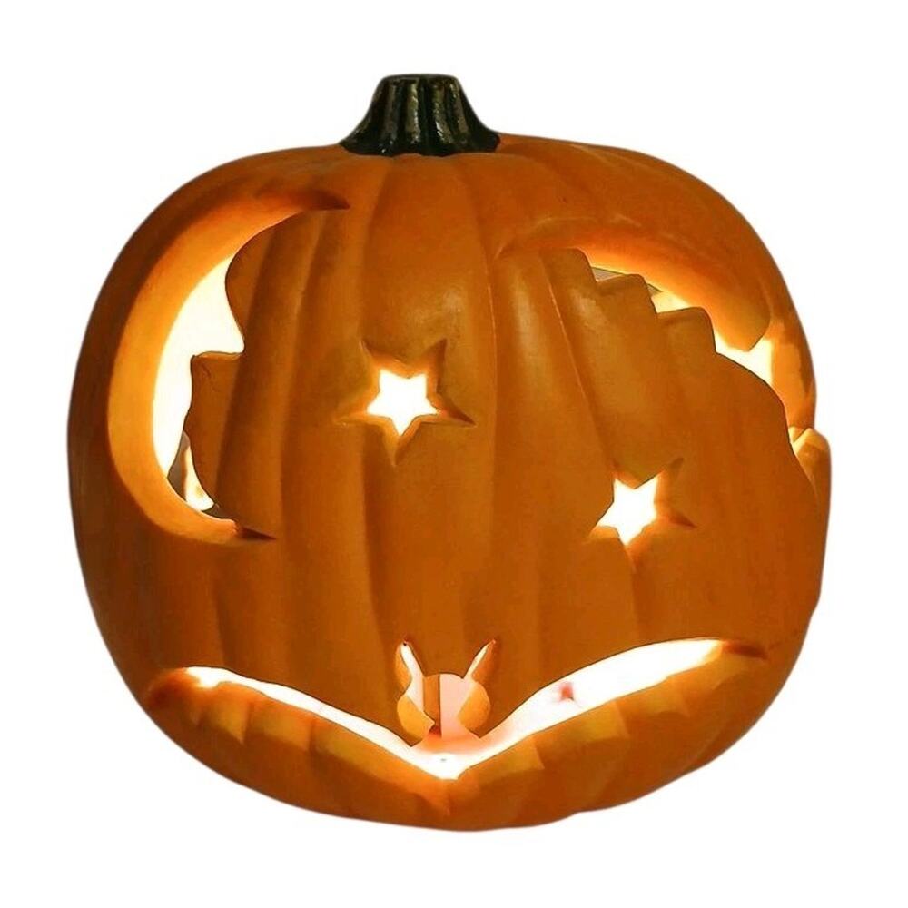 Rare 1993 Trendmasters Pumpkin Blow Mold Halloween Bats Star Moon Projects Light - Picture 4 of 16